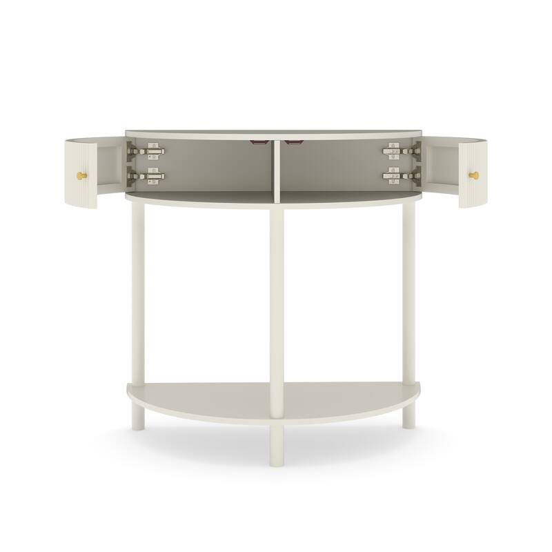 Wave-Pattern Console Table with Dark Gray Finish,Unique Half Moon Design End Table with 2 Storage Drawers and Bottom Shelf