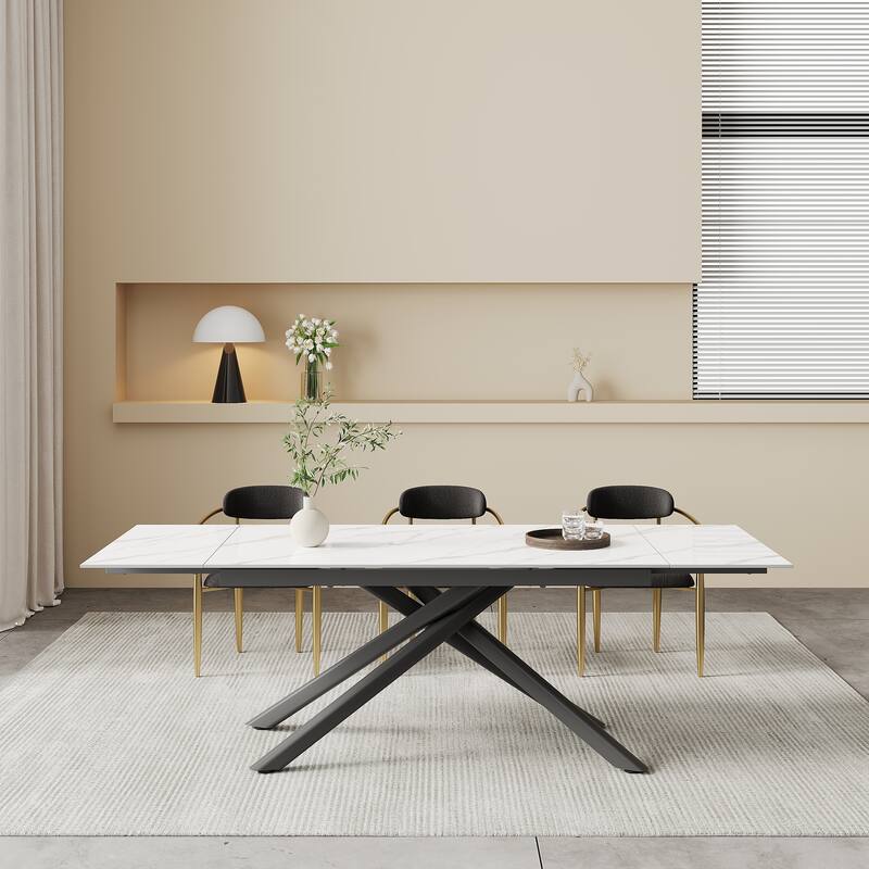 9 - Piece Extendable Sintered Stone Top Cross Legs Dining Set With 8 Fabric Chair