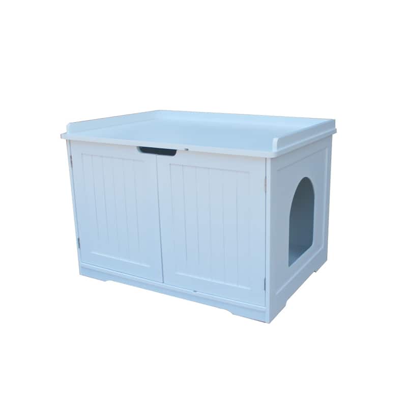 29.72in.W Cat Litter Box Enclosure Hidden Cabinet Cat House Side Table - White