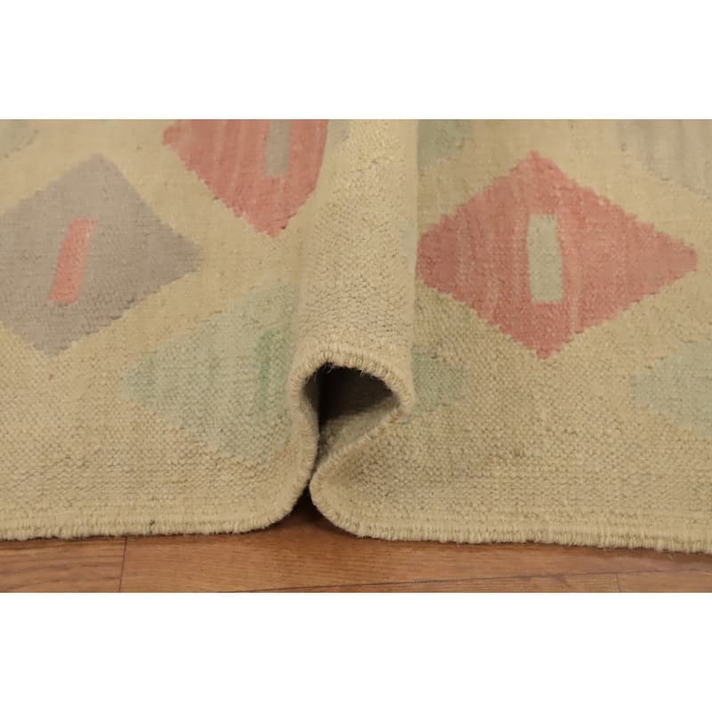 Hand Woven Oriental 100% Wool Carpet Southwestern Modern Multi-Colored Kilim Runner Rug - 9' 11'' X 2' 7''
