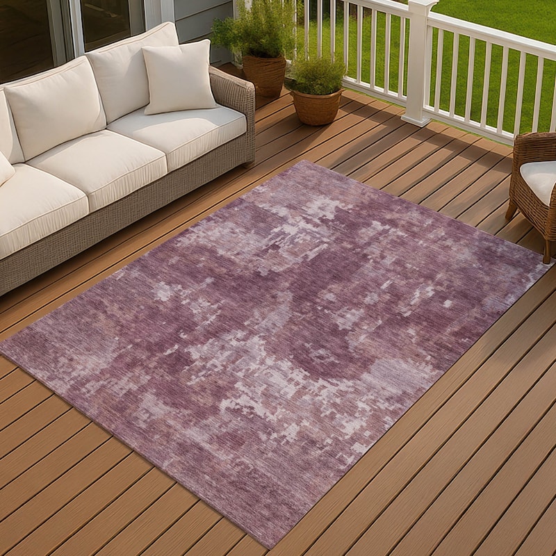Machine Washable Indoor/ Outdoor Ombre Abstract Chantille Rug - Merlot - 3' x 5'