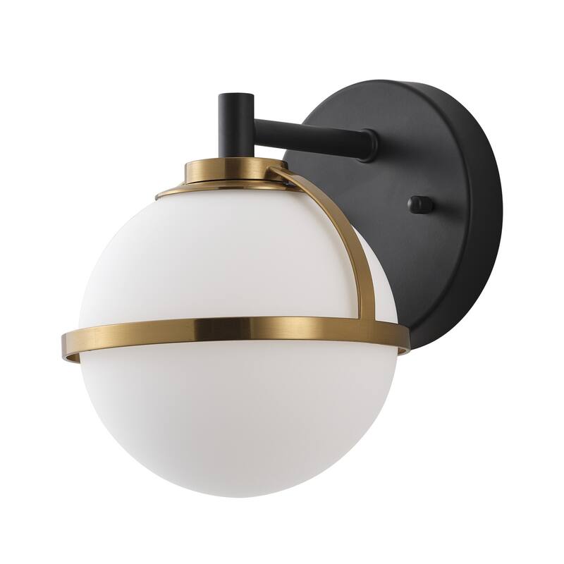 Aiwen Modern 1-Light Wall Sconce Matte Black & Brushed Gold Opal Acid Etched Glass Globe Shade