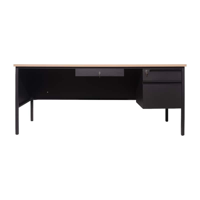 Commercial Right Side Single Pedestal Desk with 3 Locking Drawers