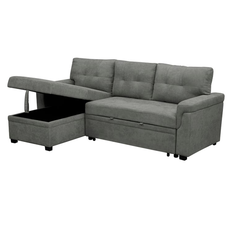 Modern Reversible Convertible Sleeper Sectional Sofa Bed - L-Shape with Storage Chaise, Wide Armrest and Durable Legs