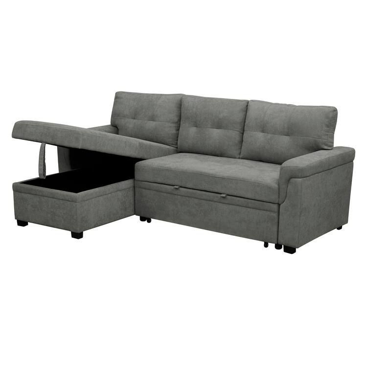 Perry Modern Reversible Sectional Sofa with Storage Chaise, Pullout Sleeper Sofa Couch Bed for Living Room