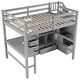 preview thumbnail 6 of 10, Full Size Wood Loft Bed with L-Shaped Desk and Drawers, Cabinet and Storage Staircase