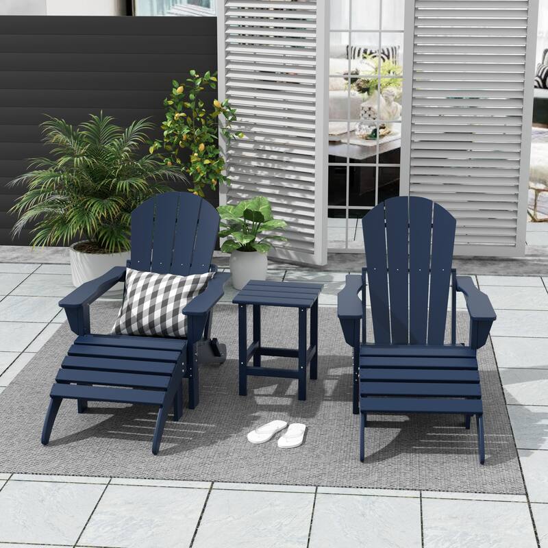 Polytrends Laguna Hdpe All Weather Outdoor Patio Foldable Adirondack Chairs Conversation Set (5-Piece Set)