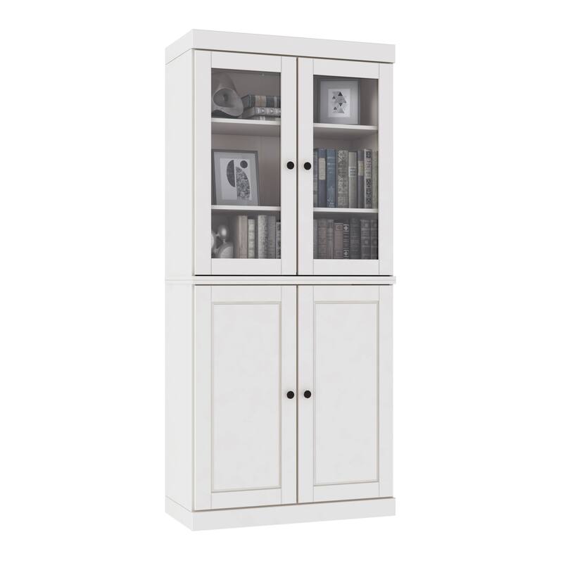 Palace Imports Solid Wood 6-Shelf Bookcase, Raised Panel Clear Glass Doors, Adjustable Shelves