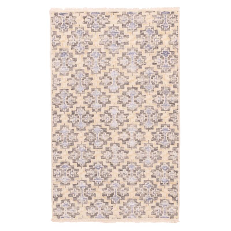ECARPETGALLERY Hand-knotted Heritage Beige, Light Khaki Silk, Wool Rug - 3'2 x 5'1