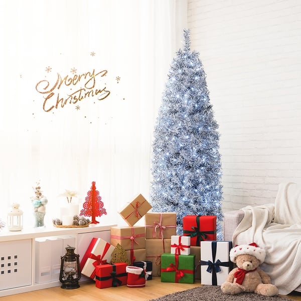 Gymax 6 FT PreLit Artificial Christmas Tree Hinged Slim Pencil Bed