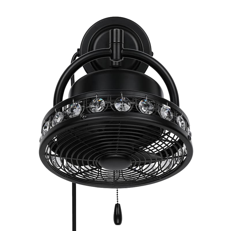 10" Modern Black Wall-Mount AC Fan with 3-Speed Pull Chain Controller