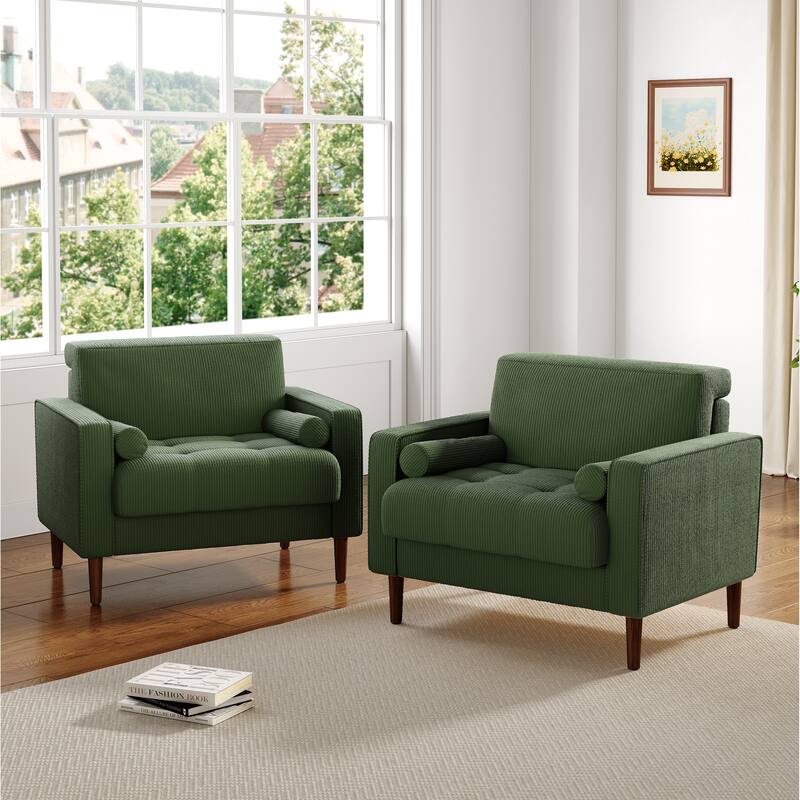 2 Set Modern Wide Armchair Corduroy Accent Chairs