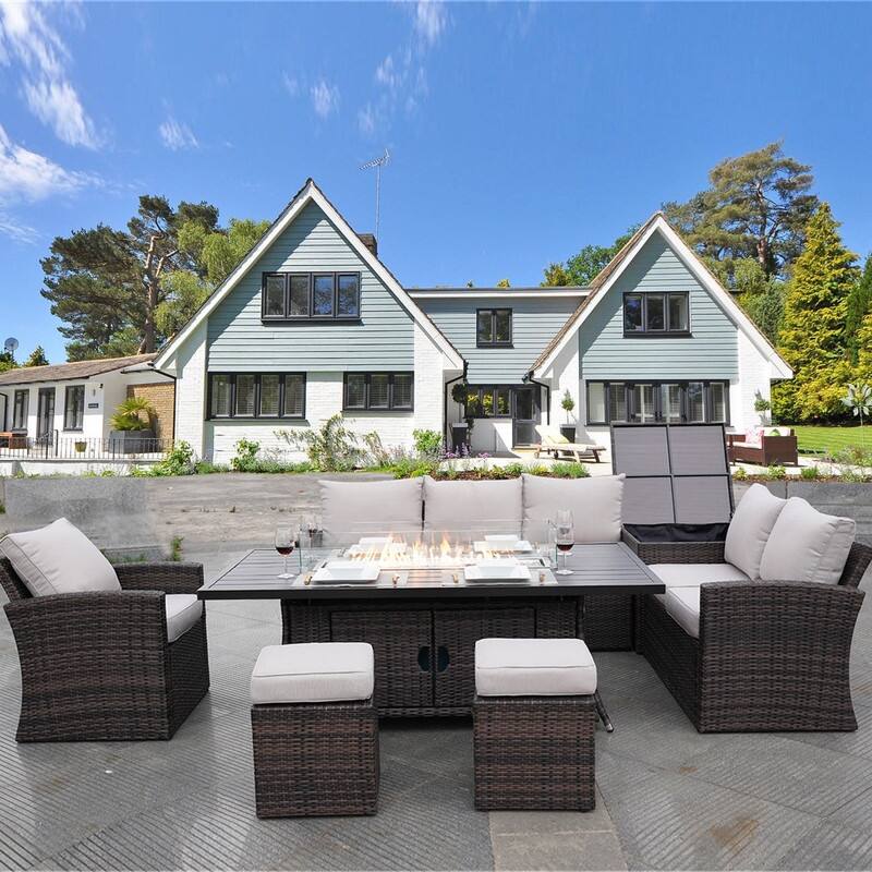 7-Piece Patio Conversational Sofa Set with Aluminium Firepit Table