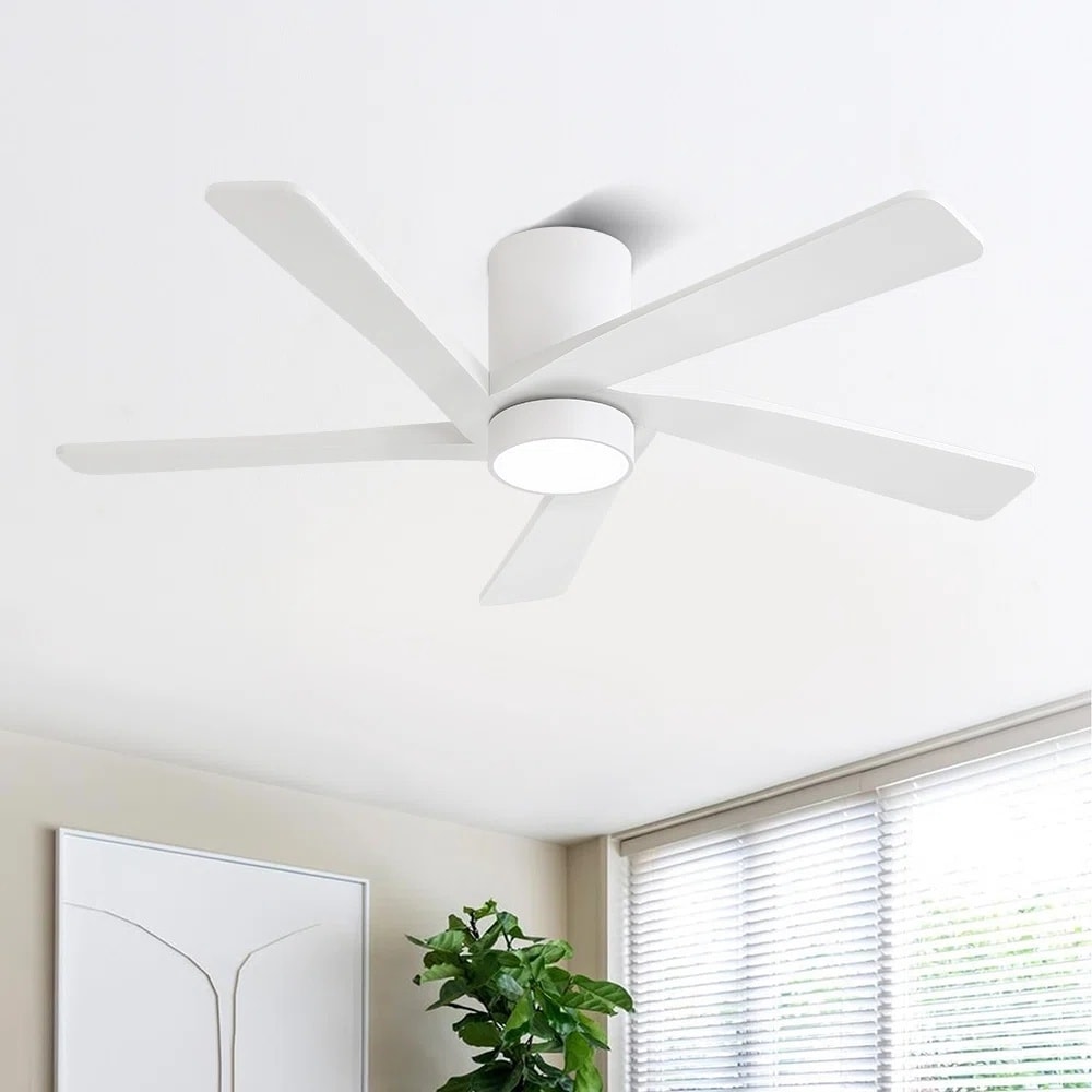 MLiAN 54" Solid Blades Indoor Flush Mount Ceiling Fan with Light Kit and Remote