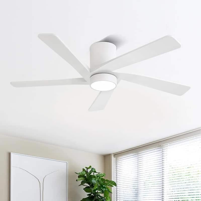 MLiAN 54" Solid Blades Indoor Flush Mount Ceiling Fan with Light Kit and Remote - 48'' - White
