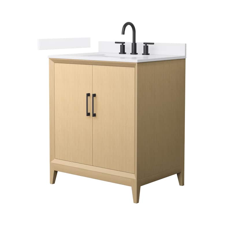 Wyndham Collection WCH7575-30S-QTZ-US3MXX Janna 30" Free Standing - White Oak / White Quartz Top / Matte Black