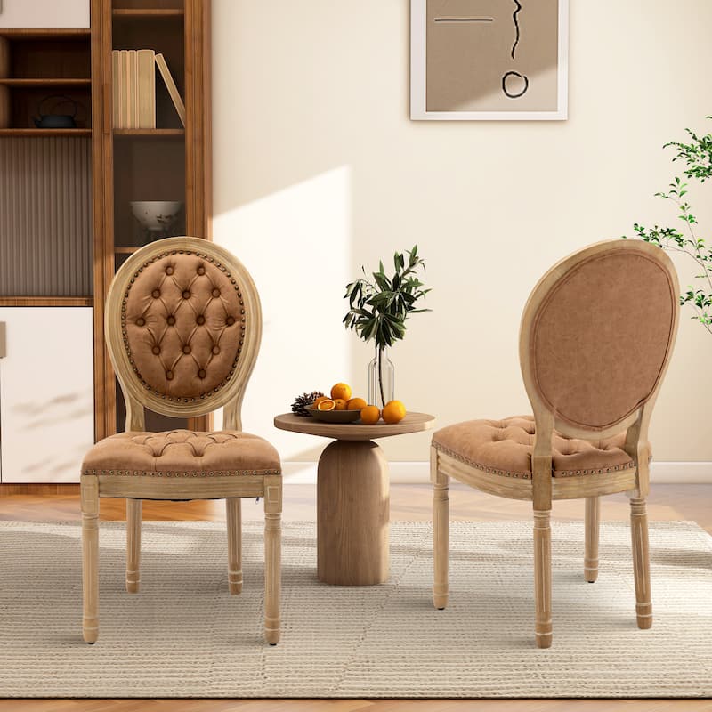 French Country Solid Wood Fabric Dining Chair Set of 2