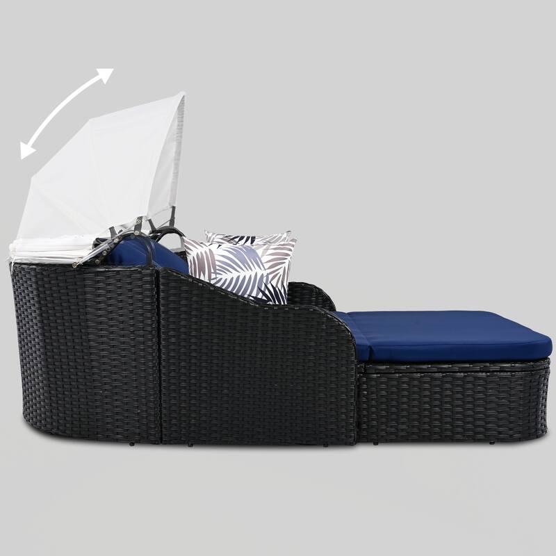 Outdoor Sunbed with Adjustable Canopy, Double lounge, PE Rattan Daybed
