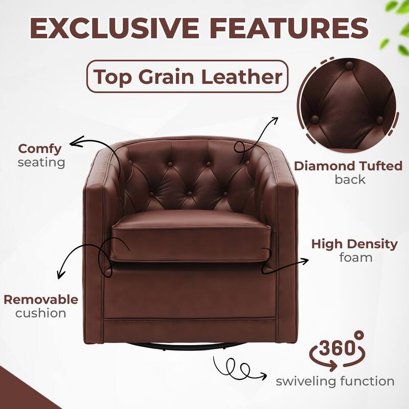 NPD Furniture Walsh Top Grain Leather Swivel Chair