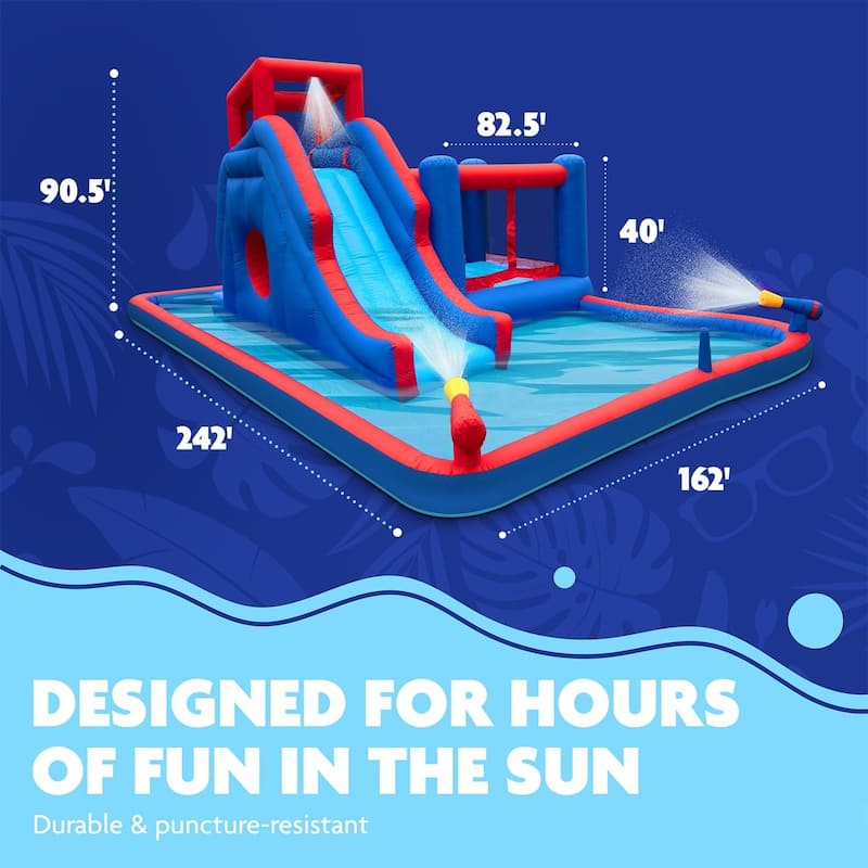 Deluxe Inflatable Water Slide Park - Heavy-Duty Nylon Bounce House for Outdoor Fun - Climbing Wall, Slide, Bouncer & Splash Pool