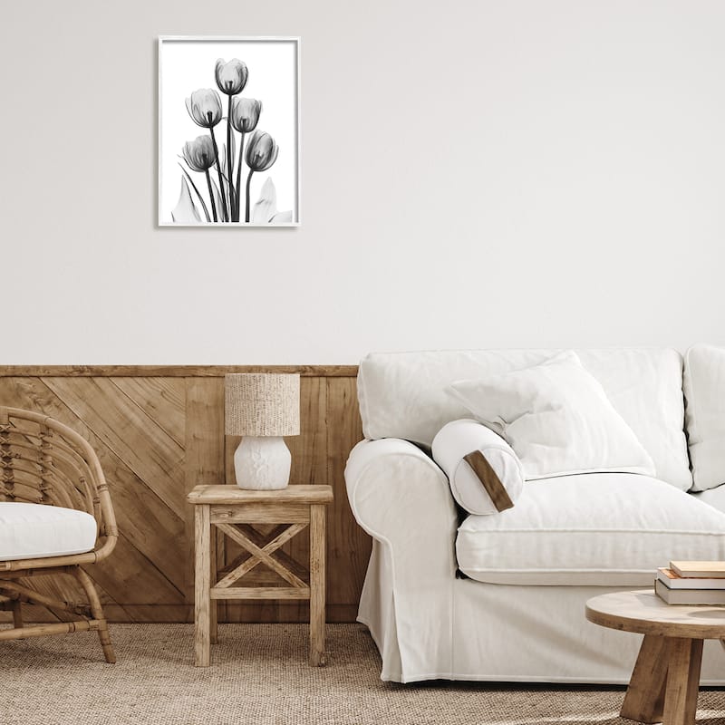 Stupell Abstract Flower Silhouette Monochrome Tulips Design Framed Wall Art - White