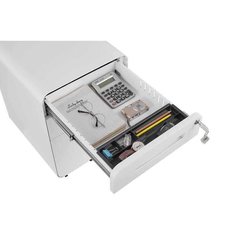3-Drawer Locking Mobile File Cabinet with Wheels, Metal Home Office Storage Cabinet with Pencil Tray & Hanging Bars