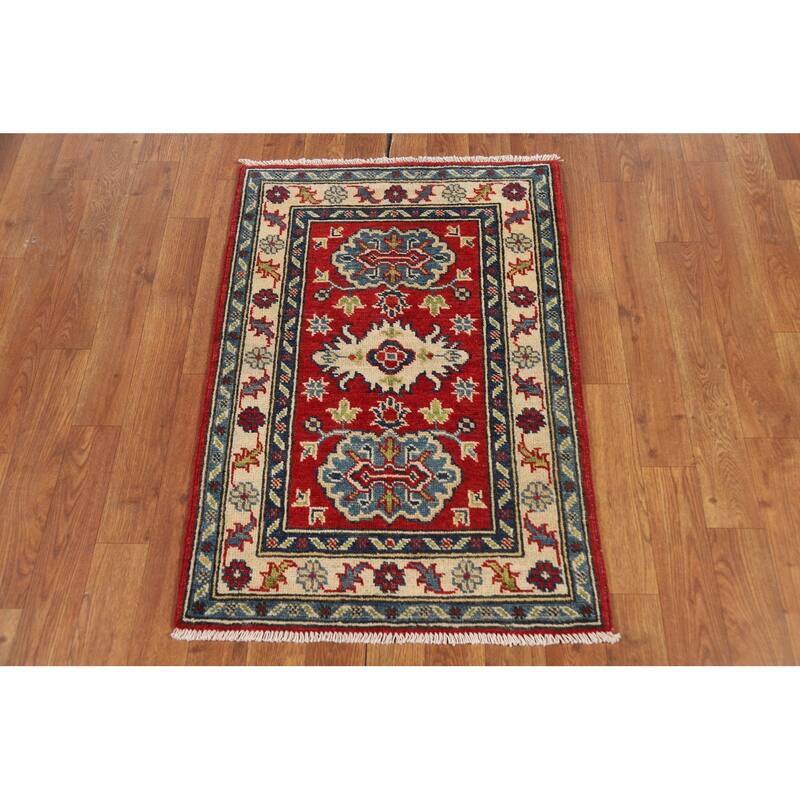 Red Geometric Kazak Oriental Foyer Rug Handmade Wool Carpet - 2'0" x 3'0"