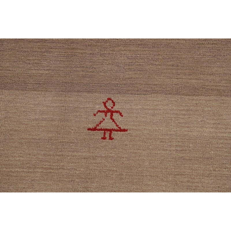 Brown Tribal Gabbeh Indian Rug Hand-Knotted Wool Carpet - 4'2" x 5'10"