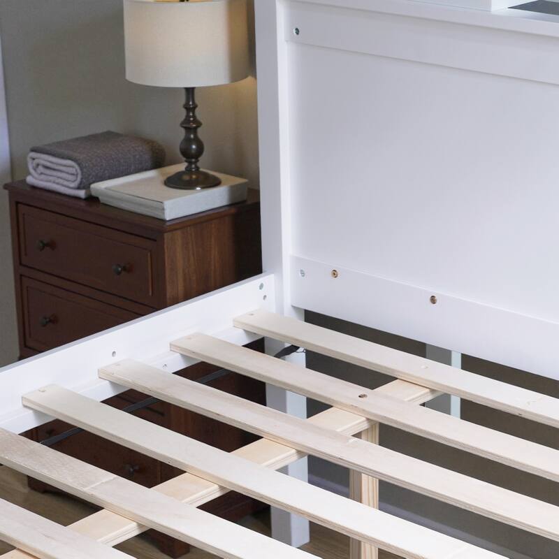 Twin Over Full Rubber Wood Bunk Bed with Slide, 2 Drawers, Shelves and Ladder, Solid Wood Bunk Bed for Kids