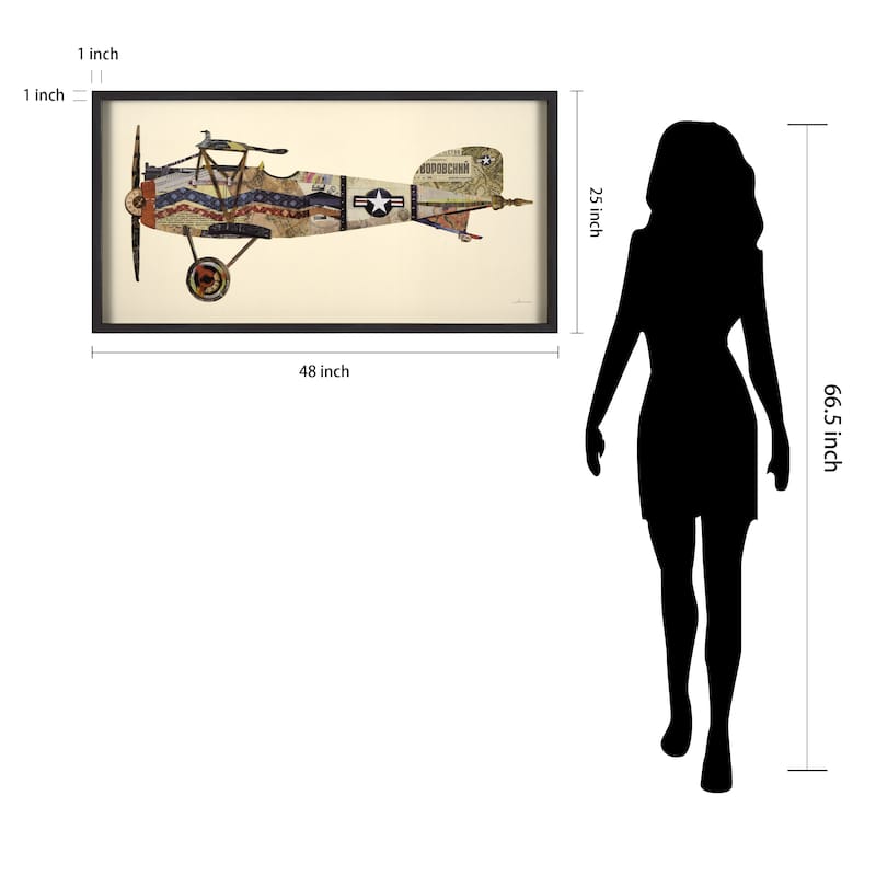 Empire Art "Antique Biplane #3" Alex Zeng's dimensional collage, under glass & a black shadow box frame