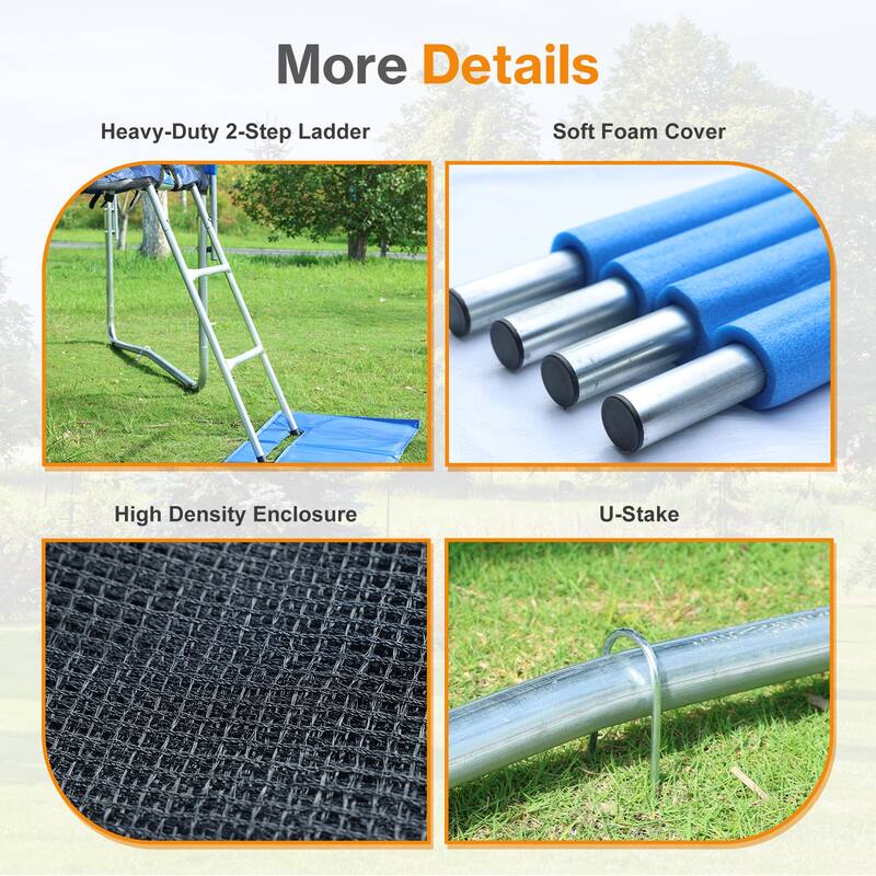 Aoodor Outdoor Trampoline, Recreational Trampoline with Enclosure Outer-Safety Net and Ladder for Kids