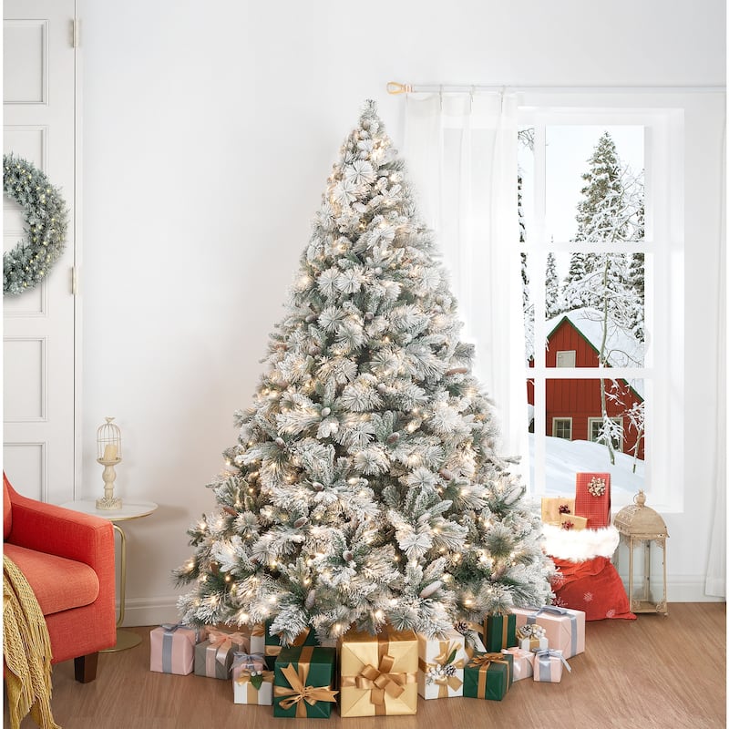Glasgow Artificial Christmas Tree, Prelit Christmas Tree with Lights, Pine and Hinged White Christmas Trees with Tips - 6.5 Foot