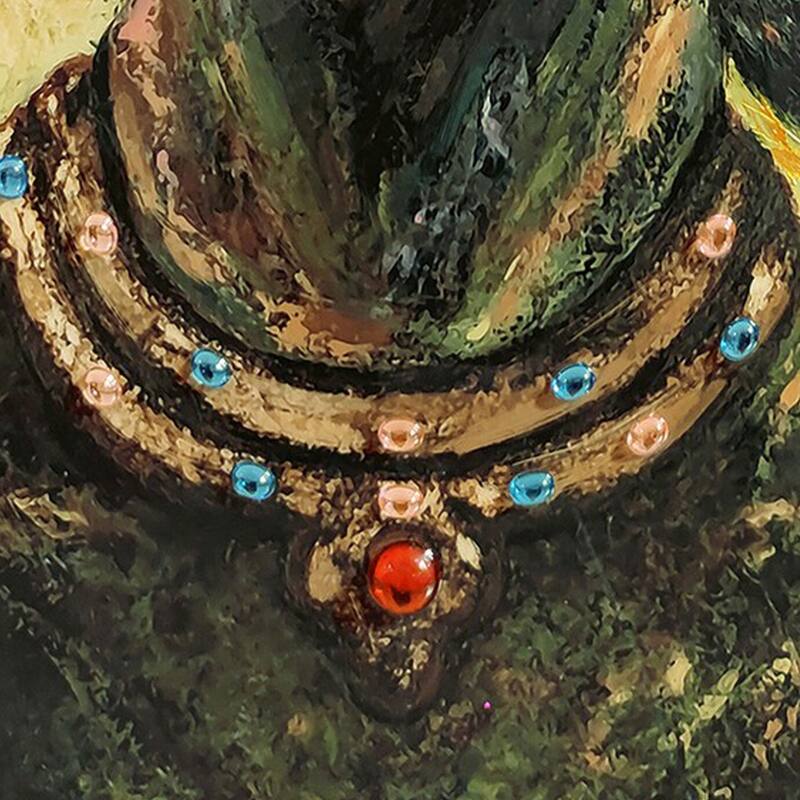 Rin 30 x 39 Hand Painted African Woman, Resin Coat, Warm Greens and Yellows - Gold, Green, Pink, Black