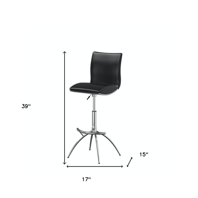 HomeRoots Set of Two Black and Silver Faux Leather and Metal Low Back Adjustable Height Bar Chairs