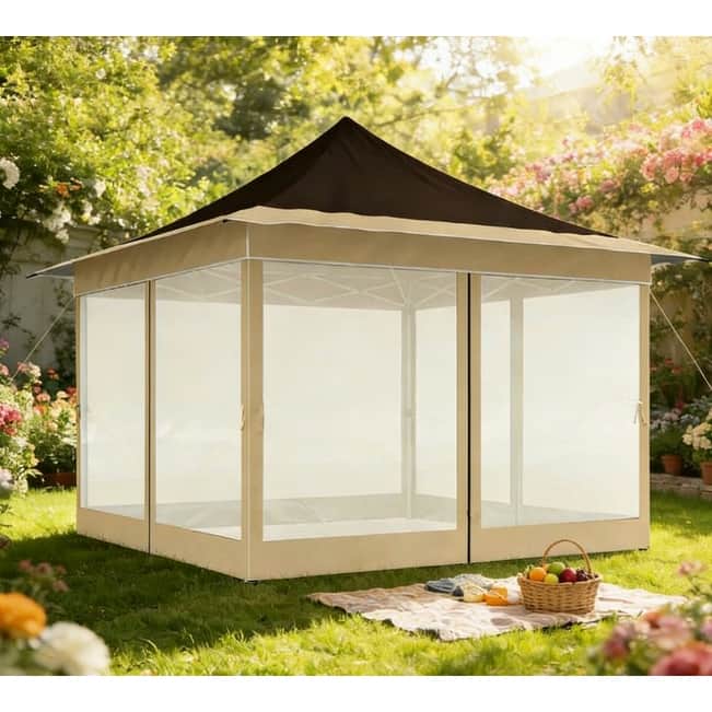 GDFStudio Outdoor Kaelen Quick Pop-Up Gazebo with Mesh Screens and Adjustable Height