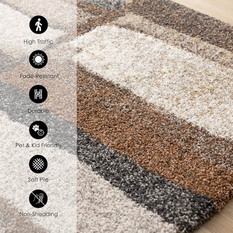 Orange Brown Cream Grey Dense Shag Rug