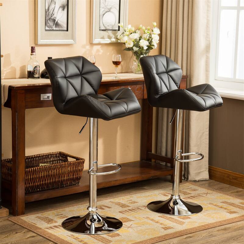 Contemporary Tufted Adjustable Height Hidraulic Bar Stools, Set of 2
