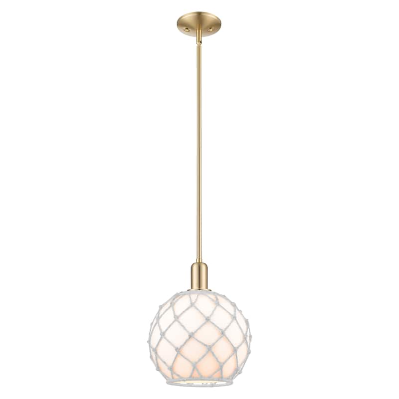Innovations Lighting Endless Possibilities Arcadia - Farmhouse Rope - 1 Light 10" Stem Hung Mini Pendant - Champagne Bronze/White Glass with White Rope