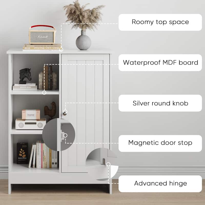 Freestanding Storage Rack, 23.62"x11.81"x31.5" Floor Storage Cabinet with 1 Cabinet, 3 Open Compartments, Adjustable Shelves