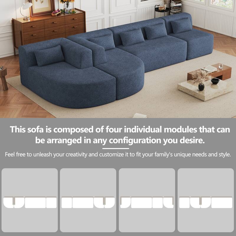 143.7" Polyester Sectional Sofa with 2 Chaise Lounges, Back Pillows