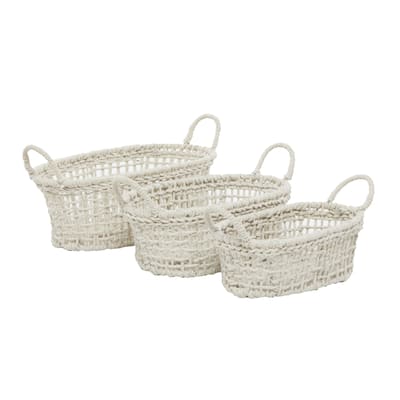 Cotton Fabric Handmade Decorative Basket with Handles - Set of 3 White, Gray, Multi Colored - CosmoLiving by Cosmopolitan