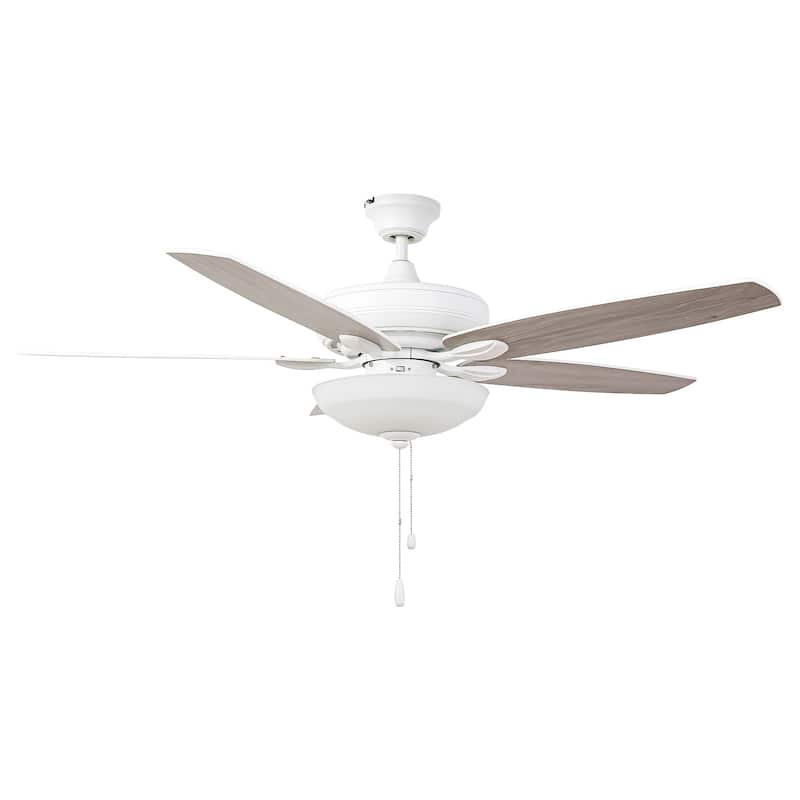 52" Coastal White Frosted Glass Ceiling Fan with Light and Pull Chain - Satin white
