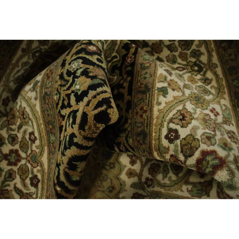 Hand Knotted Oriental 100% Wool Carpet Traditional Floral Beige & Ivories Agra Area Rug - 8' 10'' X 6' 2''