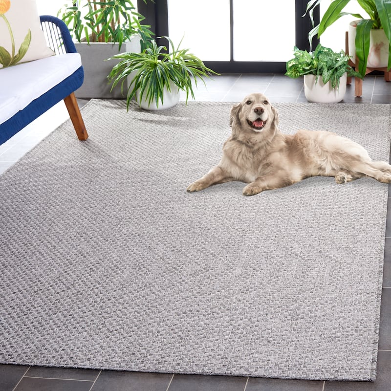 SAFAVIEH Sisal All Weather Tishie Indoor/Outdoor Waterproof Patio Backyard - 6'7" x 6'7" Round - Light Grey
