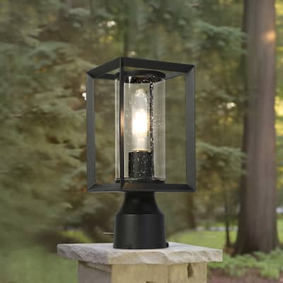 Modern Textured Black Cylinder 1-Light Outdoor Post Light Bubble Glass for Garage Porch - L 5.1"* W 5.1"* H 11.2"