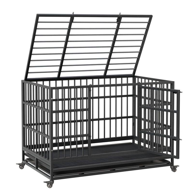 Heavy Duty Dog Crate withDouble Door Wheels ChewProof Metal Kennel for Small Dogs Easy to Assemble