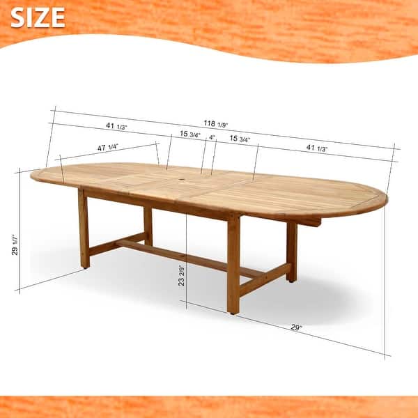 dimension image slide 1 of 2, Amazonia Chiesa 11-piece Teak FSC Certified Extendable Outdoor Patio Dining Set - 11 Piece