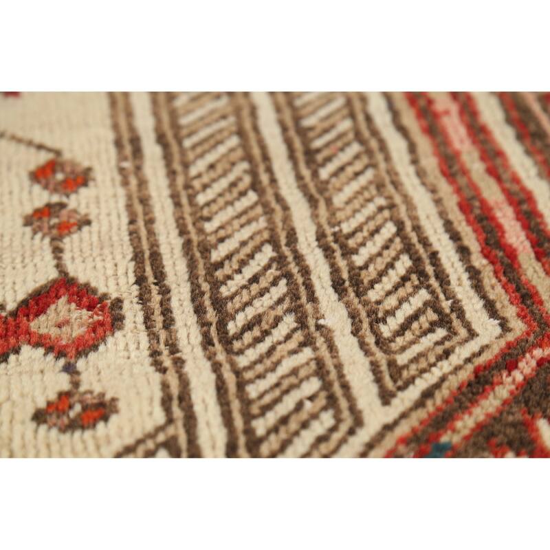 Hand Knotted Oriental 100% Wool Carpet Traditional Geometric Red Ardebil Runner Rug - 14' 8'' X 3' 3''