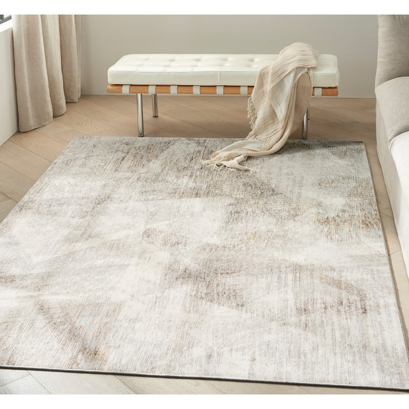 Calvin Klein CK073 Compass Indoor only Ivory / Cream Geometric Area Rug - Ivory/Multicolor - 5'3" x 7'3"