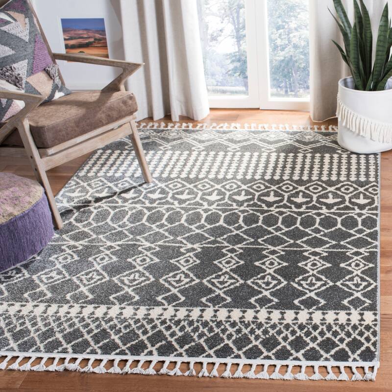 SAFAVIEH Kasbah Mihoko Moroccan Tassel Rug - 9' x 12' - Grey/Ivory